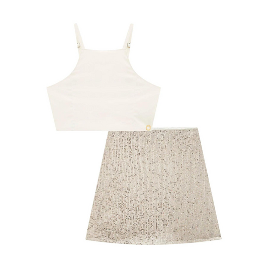 Vic & Vicky Paetê Radiance Super Satin Cropped Top and Skirt