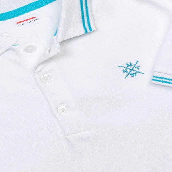Minoti White Polo Shirt With Blue Details and Light Blue Denim Short