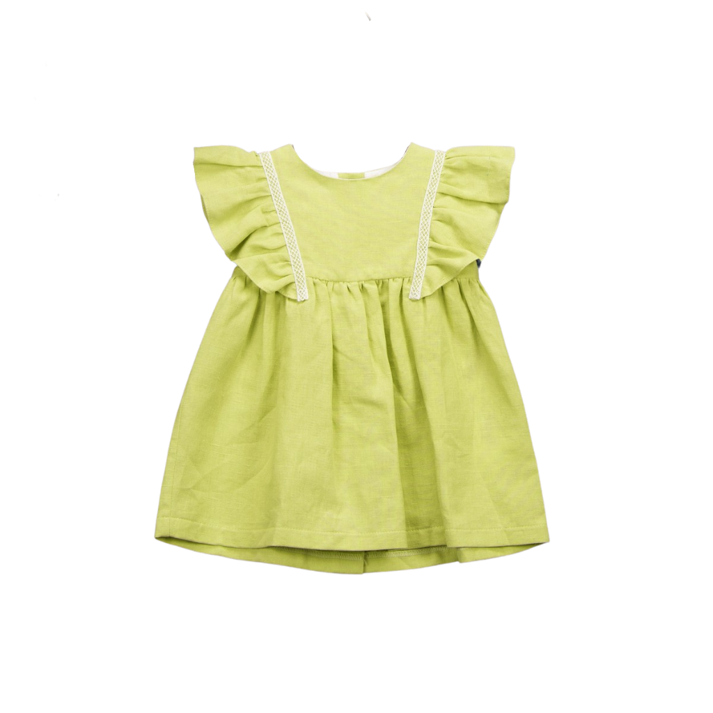 Babidu Vestido Manga Volantes Amarillo