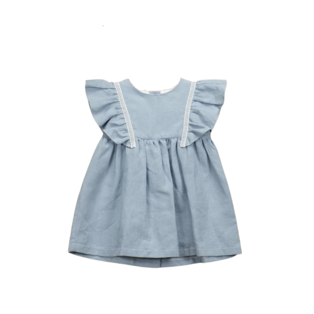 Babidu Vestido Manga Volantes Azul