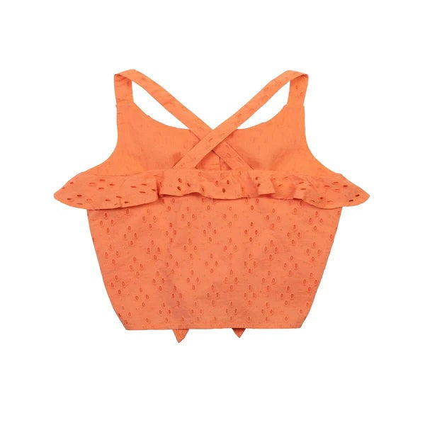 Minoti Orange Broiderie Frill Tie Front Top and Scalloped Hem Embroidered Shorts