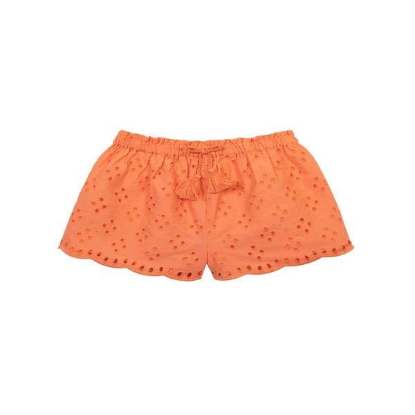 Minoti Orange Broiderie Frill Tie Front Top and Scalloped Hem Embroidered Shorts