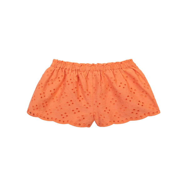Minoti Orange Broiderie Frill Tie Front Top and Scalloped Hem Embroidered Shorts