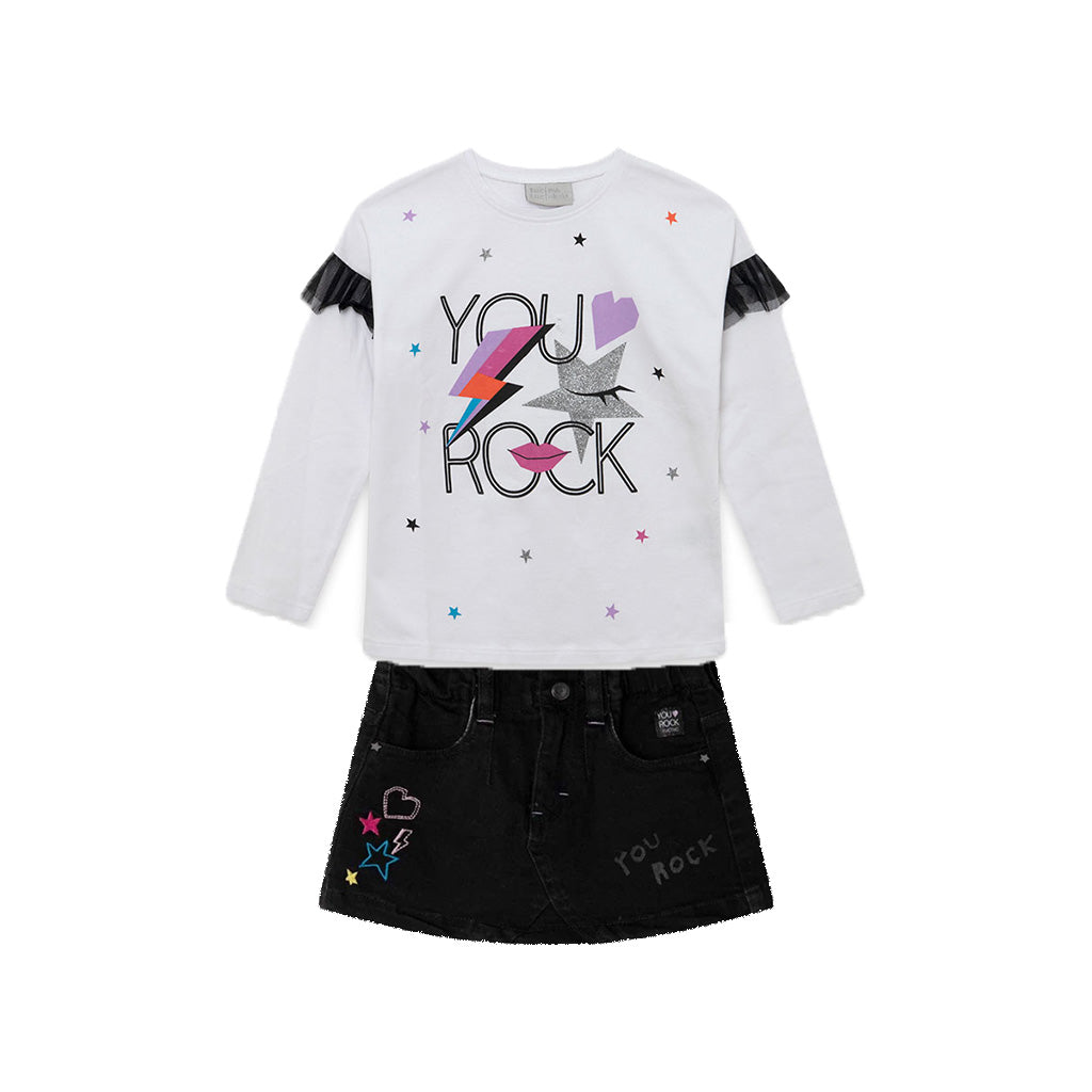 TucTuc Glam Rock Set de Camisa Manga Larga Blanca Y Falda Negra
