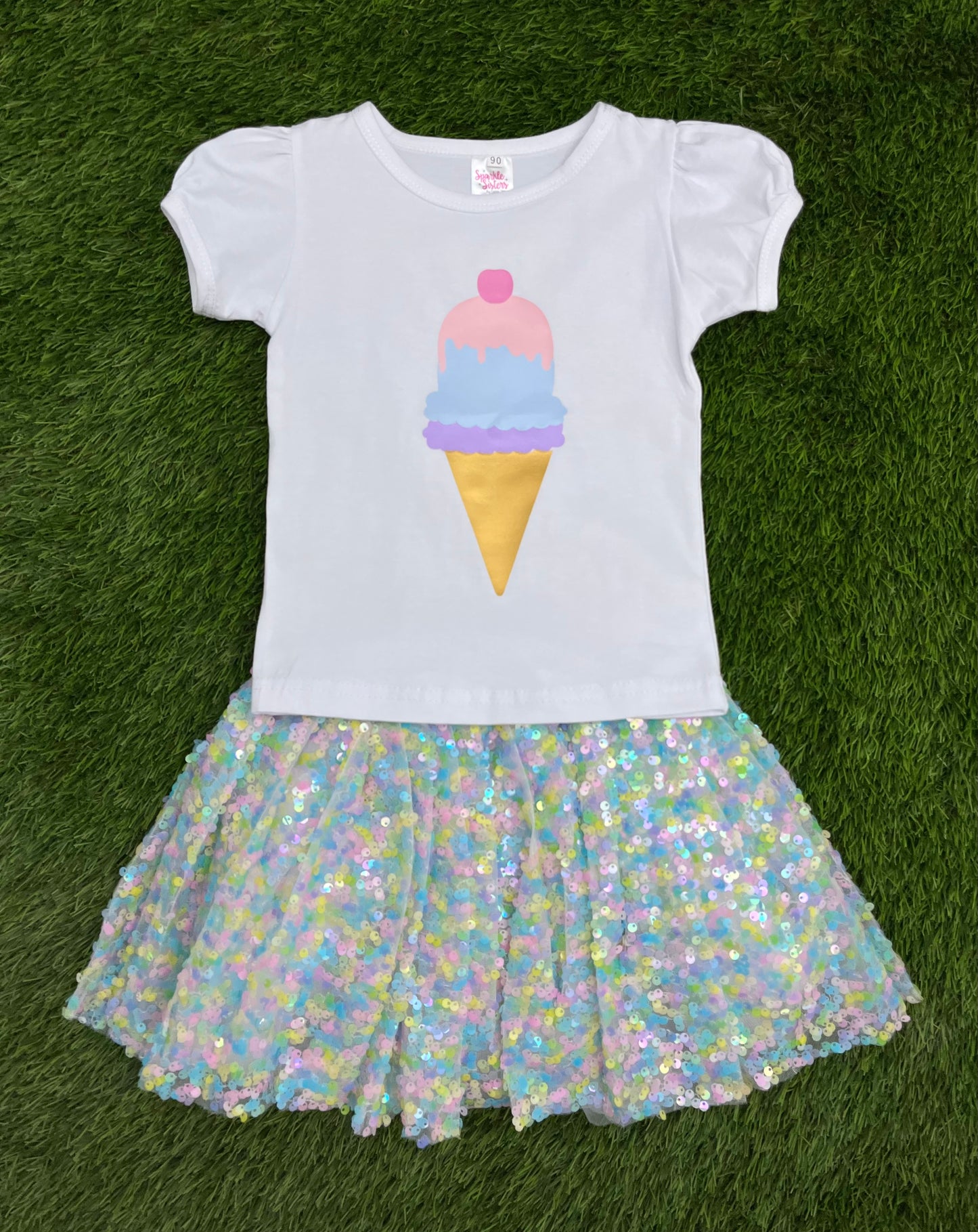 Sparkle Sisters Set Camisa Helado y Falda Tutu Multicolor Pastel