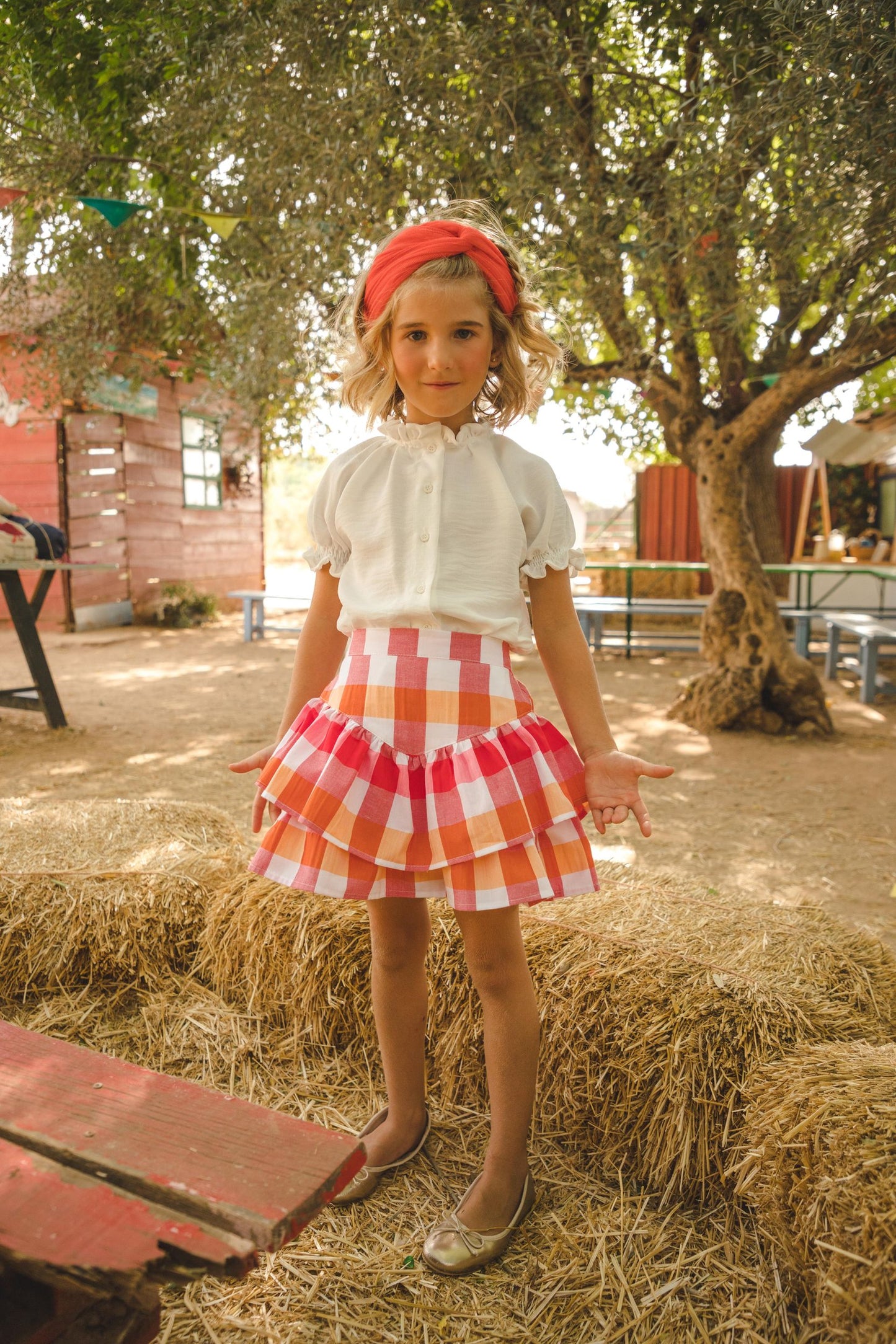 Cocote Baby & Kids Withe Ruffles Shirt and Checkered Skirt