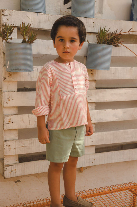 Cocote Baby & Kids Long Sleeves 3 Button Shirt and Green Bermudas