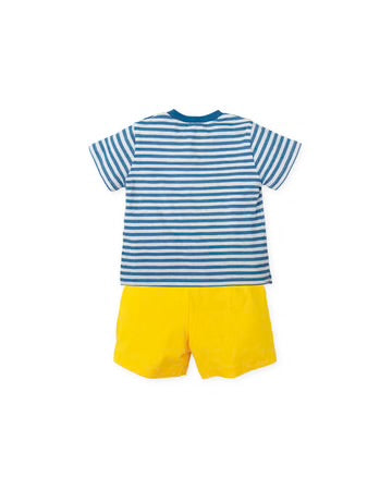 TUTTO PICCOLO CONJUNTO CAMISETA Y BERMUDAS PUNTO RAYAS AZUL ATLÁNTICO BEBÉ