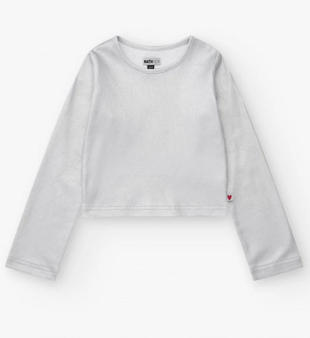 TucTuc NK Straberry Sorbet Camiseta para niña en plateado de manga larga con acabado brillante