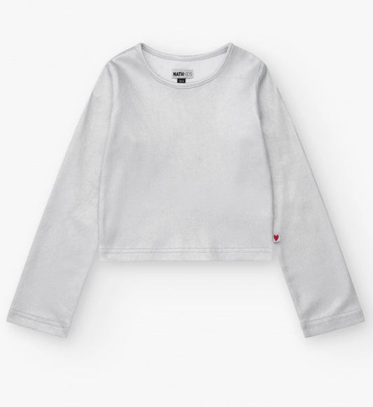 TucTuc NK Straberry Sorbet Camiseta para niña en plateado de manga larga con acabado brillante