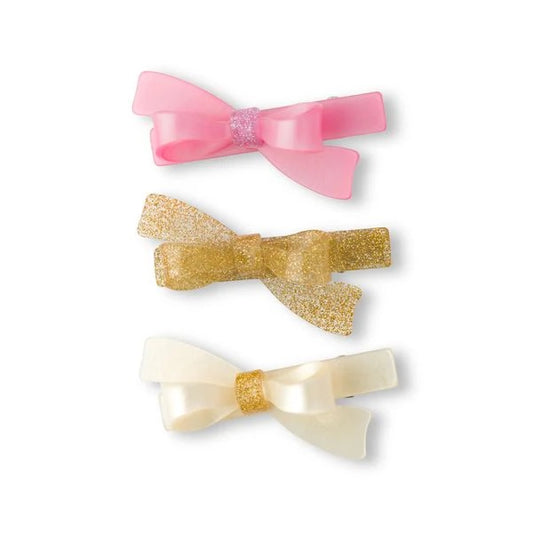 Bows Pink Glitter Gold and Pearl Hair Clips Ref. AC035BS-22-1E-3J