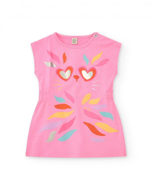 Tuc Tuc Vestido rosa para niña con estampado animal y detalles metálicos. Colección: Sunrise Is A Lemon