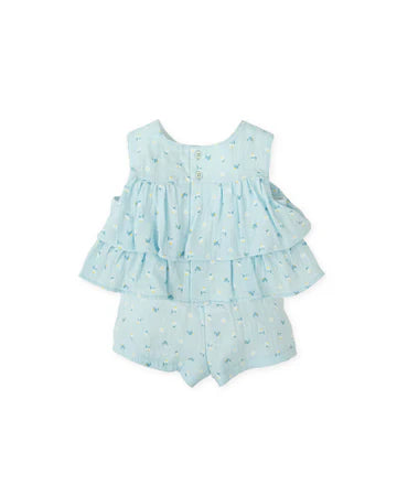 Tutto Piccolo CONJUNTO BLUSA Y SHORT FLORES AGUAMARINA
