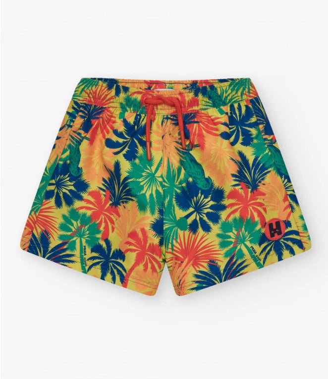 TucTuc NK Bar The Praia Camiseta para niño color blanco con estampado tropical Bañador para niño multicolor con estampado tropical y cintura elástica.