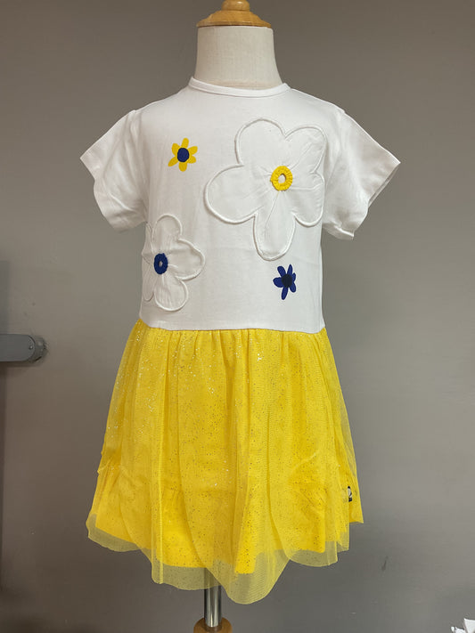 Tuc Tuc Vestido para niña en blanco y amarillo con flores y falda de tul. Colección: Hey Buddies