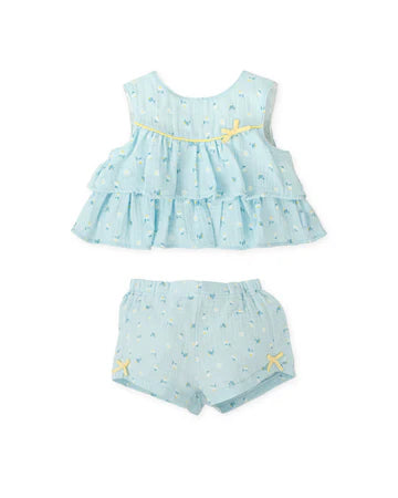 Tutto Piccolo CONJUNTO BLUSA Y SHORT FLORES AGUAMARINA