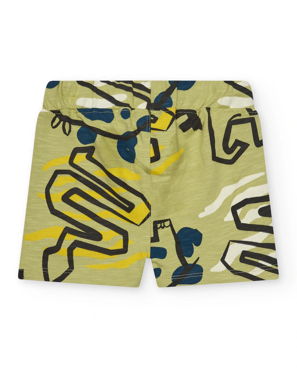 Tuc Tuc Conjunto Sudadera y Bermudas caqui para niño con estampado de animales y detalles en color