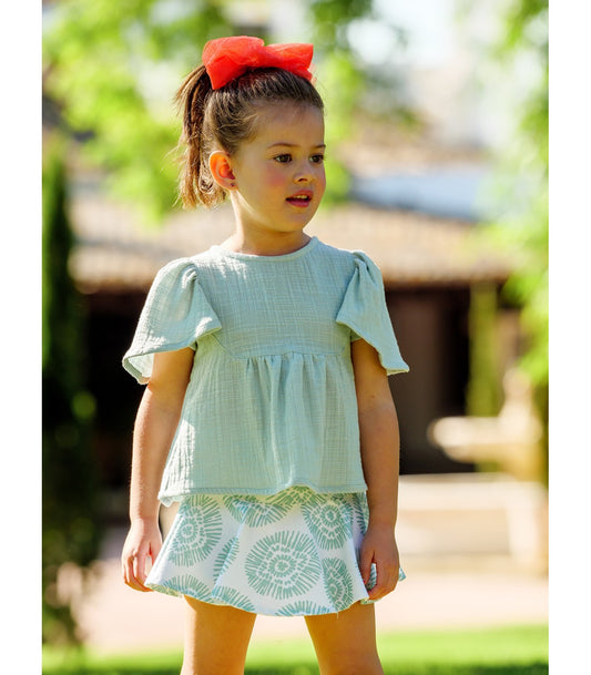 Cocote Baby & Kids Conjunto Niña Blusa Verde Falda Boho Estampado