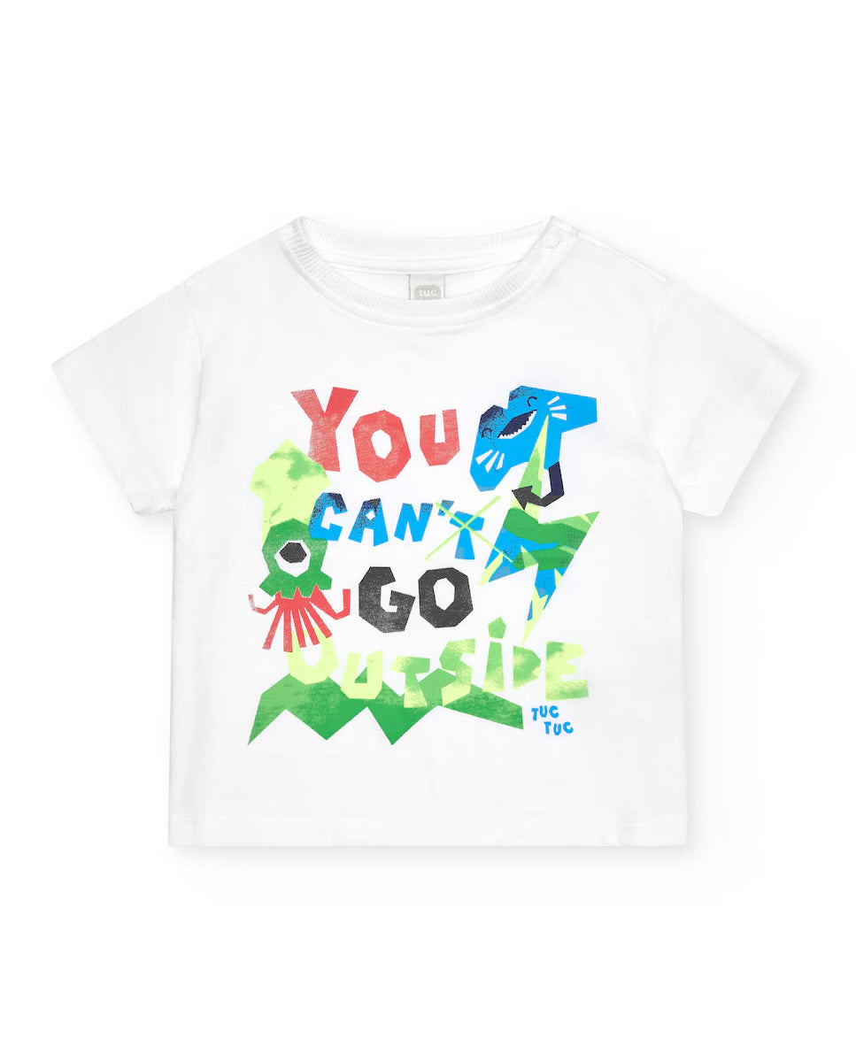 TucTuc  Conjunto para niño con camiseta blanca y bermuda tropical. Colección: Color The Sea