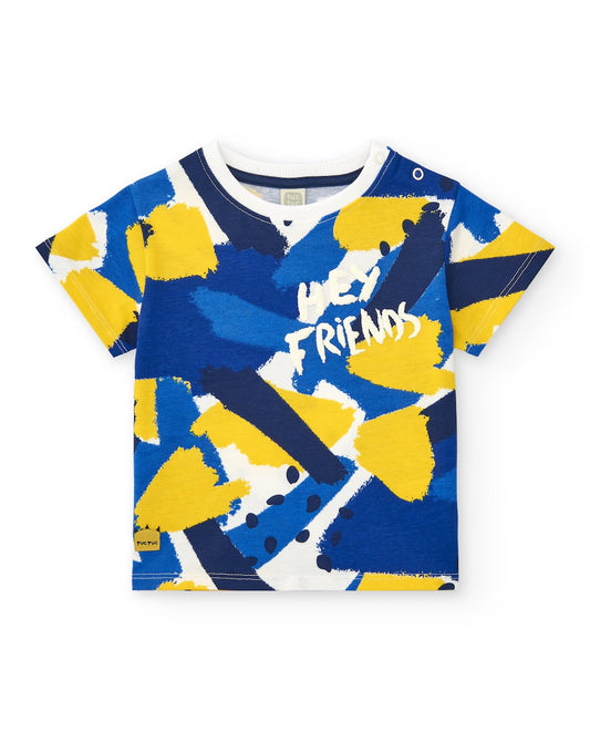 TucTuc Conjunto Camiseta y Bermudas para niño en azul y amarillo. Colección: Hey Buddies