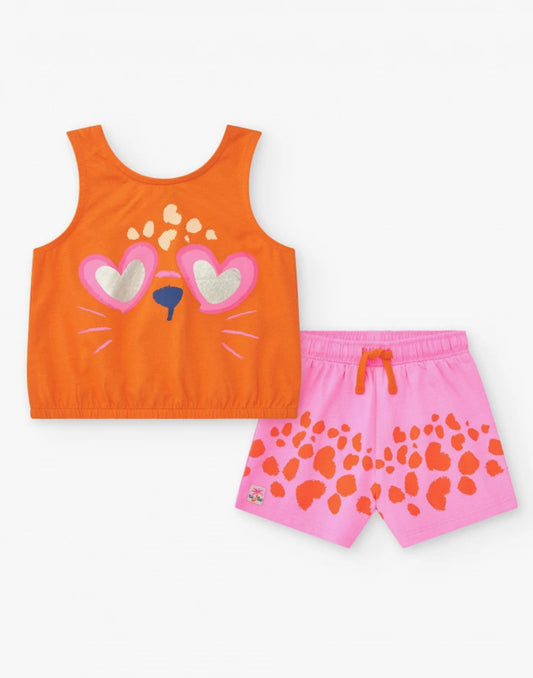 Tuc Tuc Conjunto para niña con camiseta naranja de animal y short rosa de manchas. Colección: Sunrise Is A Lemon