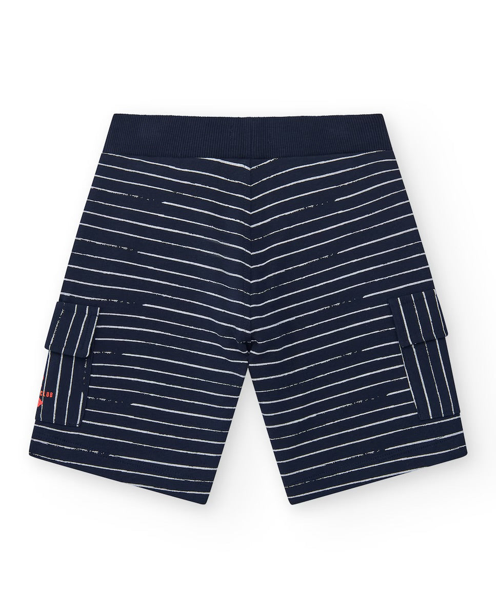 TUC TUC Conjunto niño Camiseta naranja con estampado de buceo frontal. Bermuda azul y rallas blancas