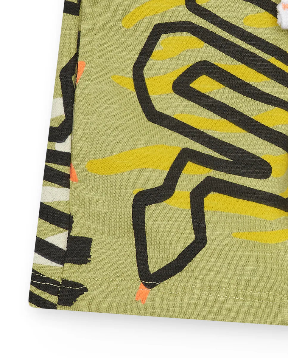 Tuc Tuc Conjunto Sudadera y Bermudas caqui para niño con estampado de animales y detalles en color