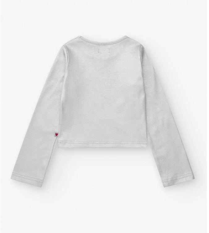 TucTuc NK Straberry Sorbet Camiseta para niña en plateado de manga larga con acabado brillante