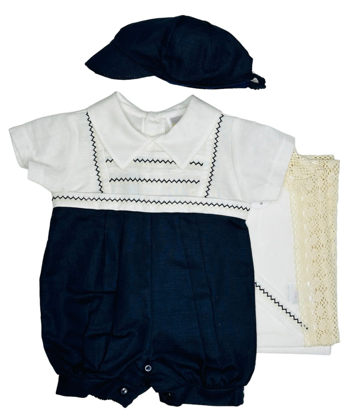 Karela Kids Ivory/ Navy Bombacho/ CM With Cap And Blanket