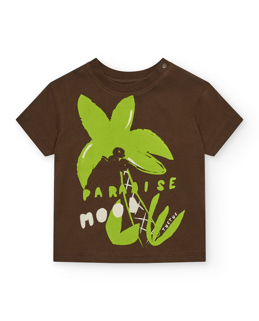 Tuc Tuc Conjunto Camiseta y Bermudas marrón para niño con estampado tropical