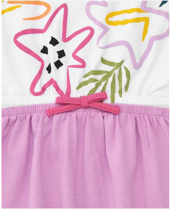 Tuc Tuc Vestido para niña con top blanco floral y falda lila con lazo