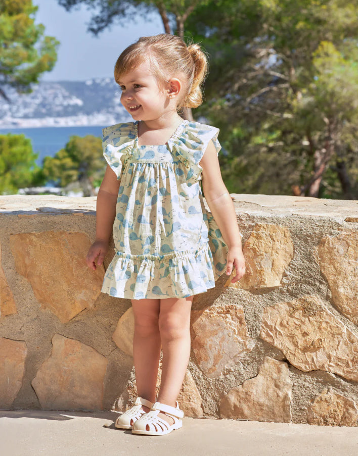 Tutto Piccolo Vestido Estampado Ballena Amarillo
