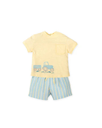 Tutto Piccolo CONJUNTO CAMISETA TRACTOR Y BERMURA RAYAS AZUL