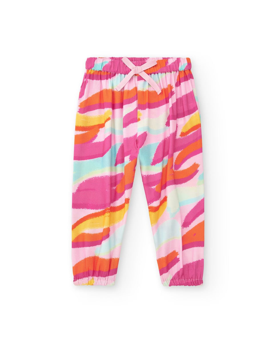 Tuc Tuc Conjunto Top y Pantalón rosa para niña con estampado multicolor y lazos en los tirantes