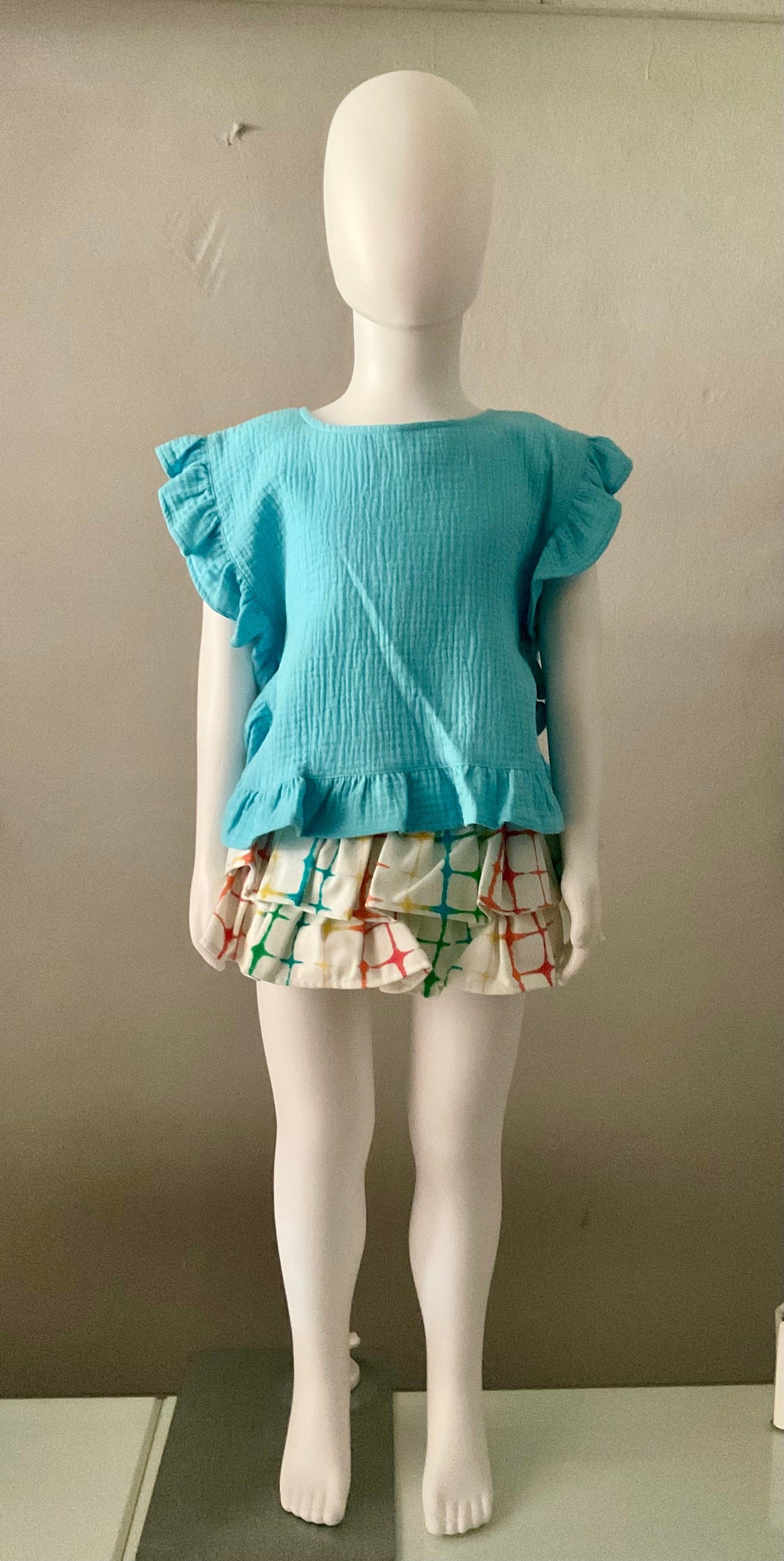 Cocote Conjunto Niña Blusa Turquesa y Falda Multicolor