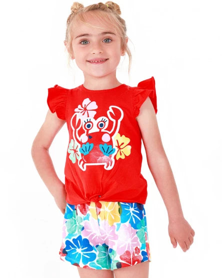 Tuc Tuc Conjunto para niña con camiseta roja de cangrejo y short floral