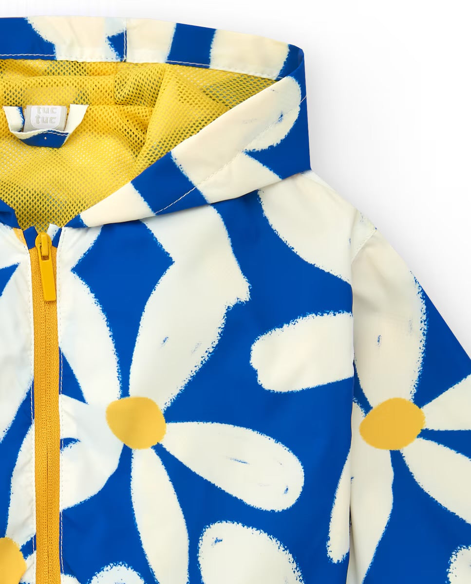 Tuc Tuc Cortavientos para niña en azul con flores y detalles amarillos. Colección: Hey Buddies