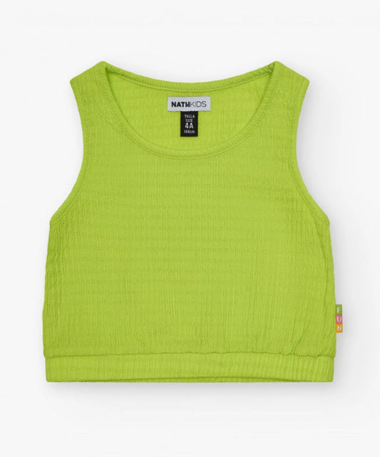 TucTuc NK Beach Stories Conjunto Niña Top sin mangas en verde y tejido texturizado Short en verde y cintura elástica
