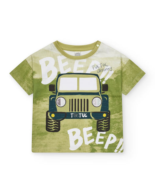Tuc Tuc Conjunto Camiseta Vede y Bermuda Negro para niño con estampado de jeep