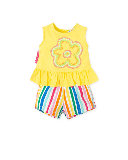 AGATHA RUIZ DE LA PRADA BABY CAMISETA Y PANTALÓN SHORT ESTAMPADO RAYAS AMARILLO NIÑA