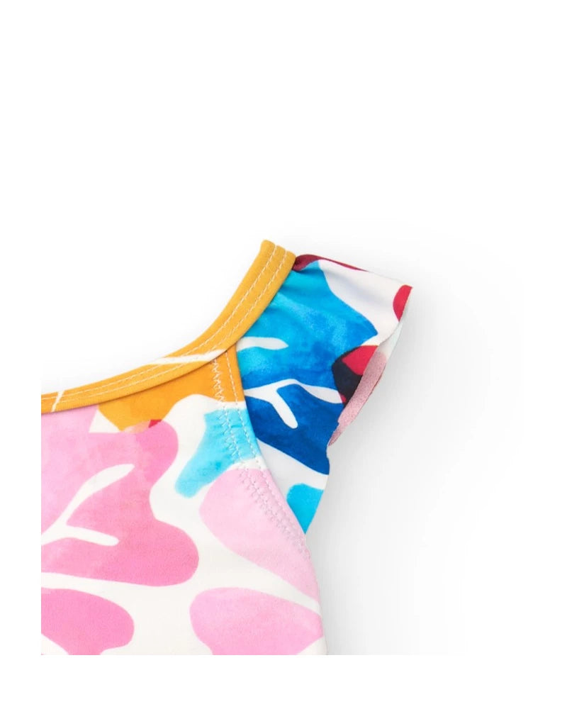 Tuc Tuc Bañador para niña en blanco con estampado floral y volantes. Colección: Beach Squad