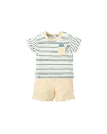 TUTTO PICCOLO CONJUNTO CAMISETA Y BERMUDA PUNTO RAYAS INDIGO