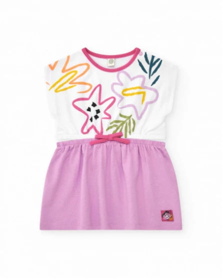 Tuc Tuc Vestido para niña con top blanco floral y falda lila con lazo