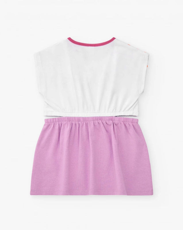 Tuc Tuc Vestido para niña con top blanco floral y falda lila con lazo