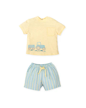 Tutto Piccolo CONJUNTO CAMISETA TRACTOR Y BERMURA RAYAS AZUL