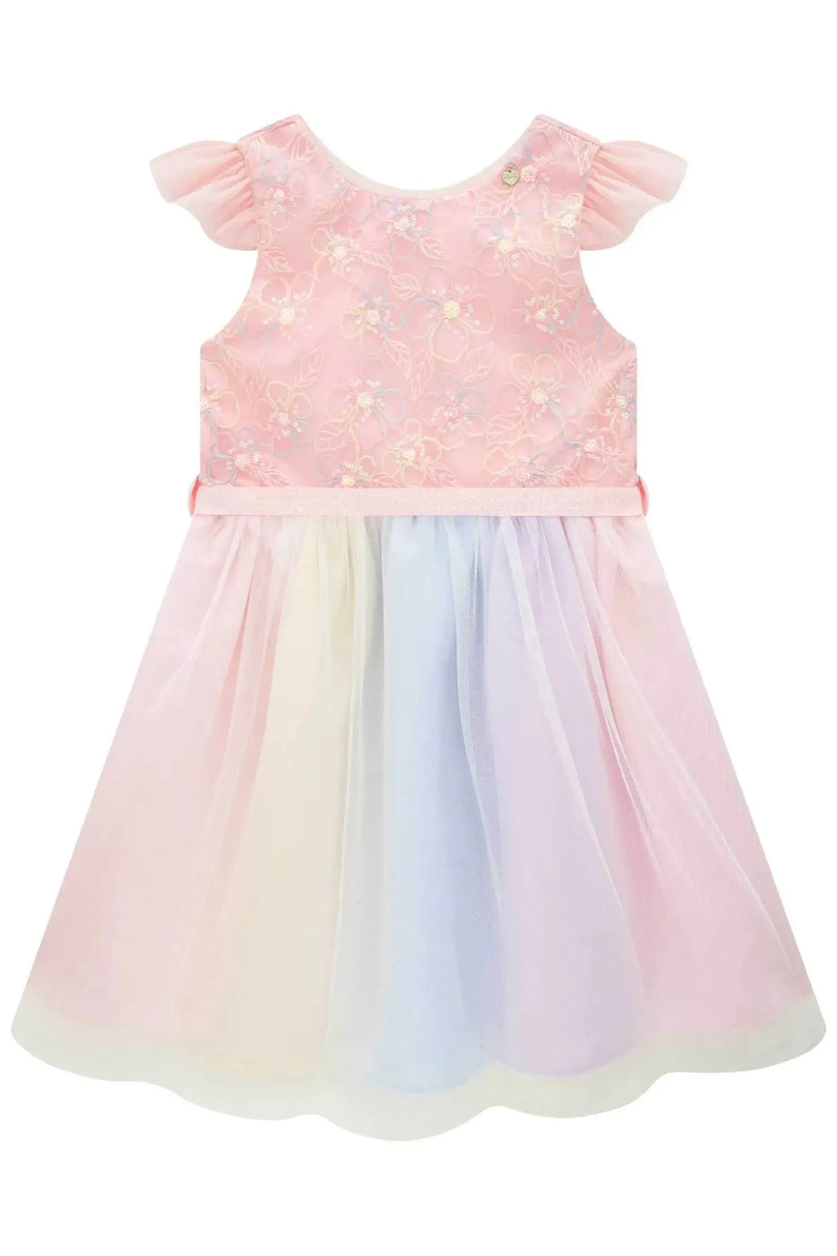 Infanti Vestido Niña Rosa En Tul Bordado Flores Lentejuelas