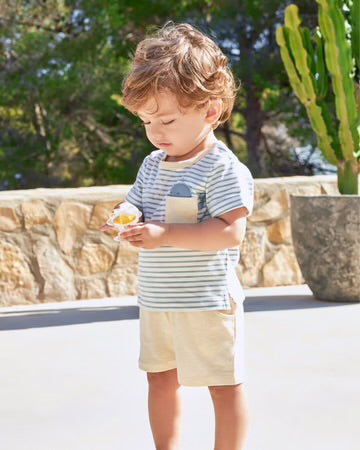 TUTTO PICCOLO CONJUNTO CAMISETA Y BERMUDA PUNTO RAYAS INDIGO