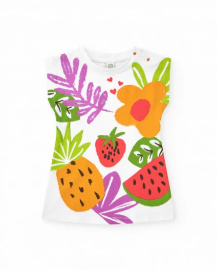 Tuc Tuc Vestido blanco sin mangas para niña con estampado tropical
