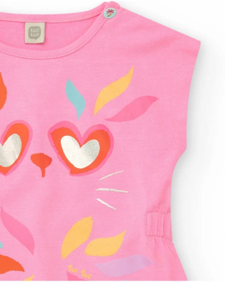 Tuc Tuc Vestido rosa para niña con estampado animal y detalles metálicos. Colección: Sunrise Is A Lemon