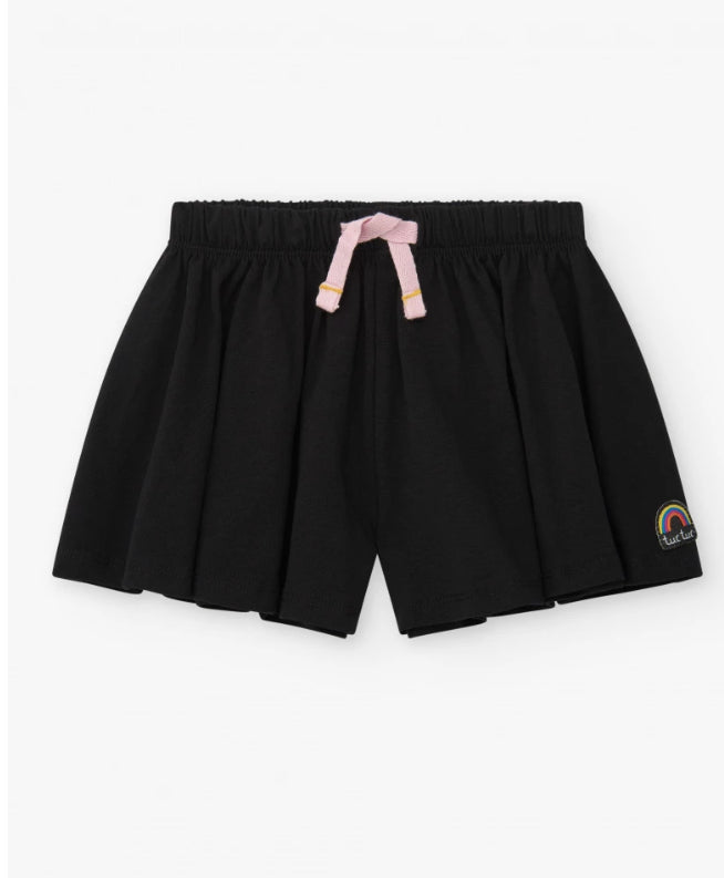 Tuc Tuc Camiseta para niña en blanco con flores Short en negro con lazo rosa y bordado de arcoíris